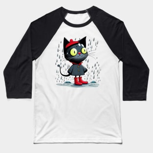 Black Cat Walksin the Rain Baseball T-Shirt